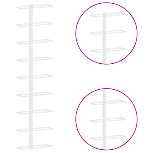 Стойка за вино за 9 бутилки, стенен монтаж, бяла, желязо