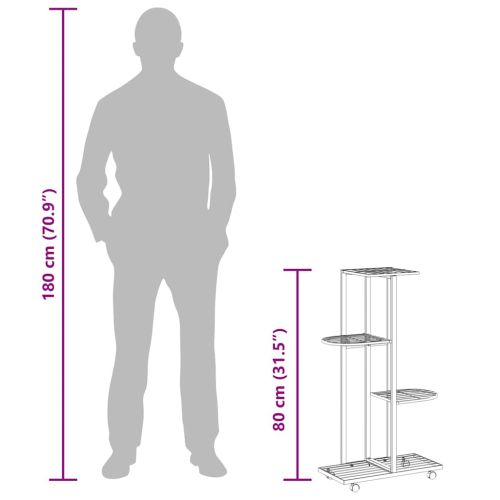 4-етажна стойка за цветя на колела, 44x23x80 см, бяла, желязо