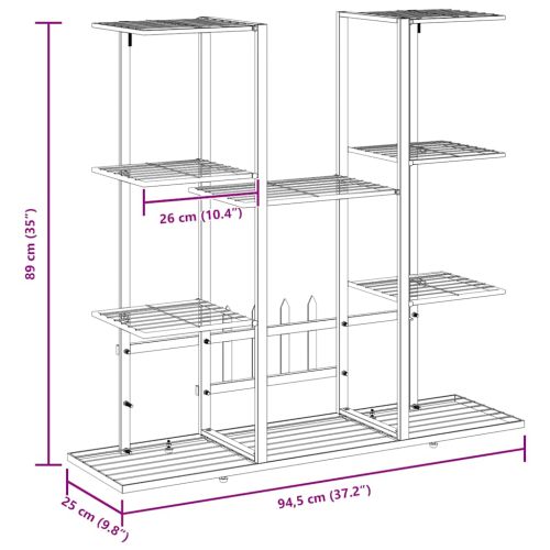 Стойка за цветя, 94,5x25x89 см, черна, желязо