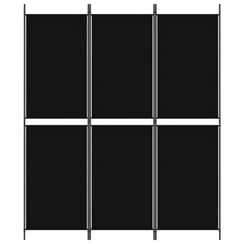 Параван за стая, 3 панела, черен, 150x180 см, плат