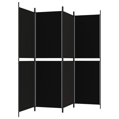 Параван за стая, 4 панела, черен, 200x180 cм, плат
