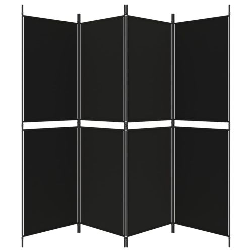 Параван за стая, 4 панела, черен, 200x180 cм, плат