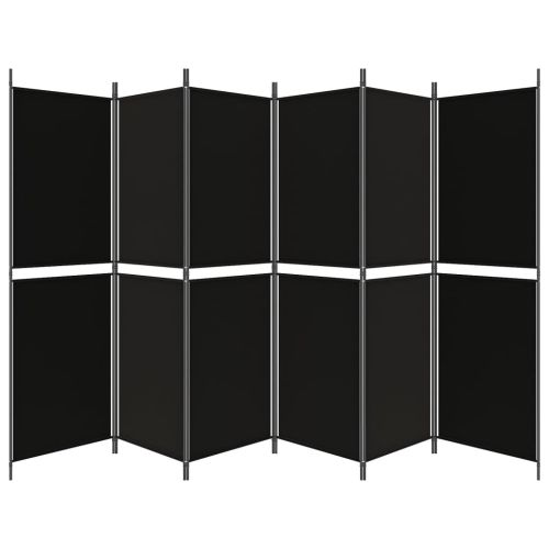 Параван за стая, 6 панела, черен, 300x180 cм, плат