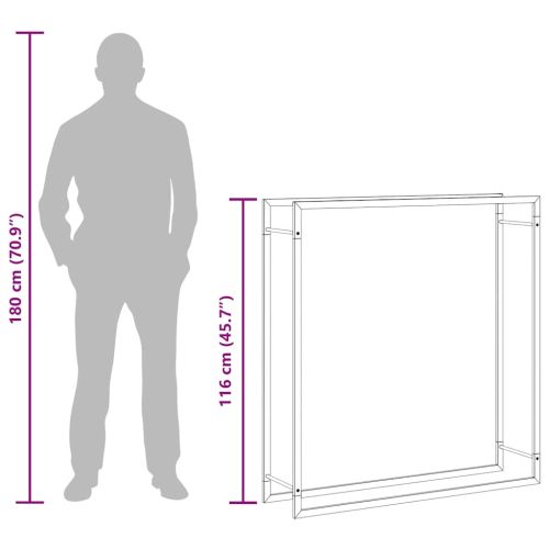 Стойка за дърва за огрев, черен мат, 110x28x116 см, стомана