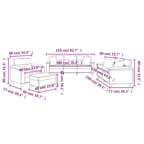 Комплект дивани 4 части с възглавници таупе плат микрофибър