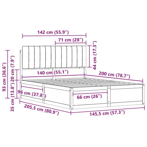 Леглова рамка с тапицирана гръбна част Светлосиво 140 x 200 cm