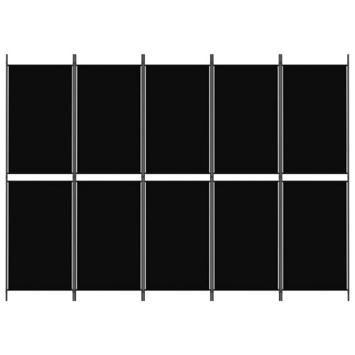 Параван за стая, 5 панела, черен, 250x180 см, текстил