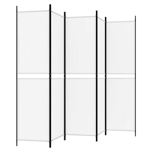 Параван за стая, 5 панела, бял, 250x200 см, текстил