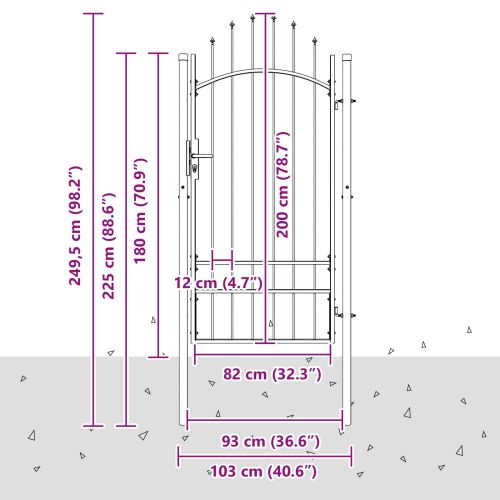 Градинска врата с заключване Сив 200 x 100 cm Стомана