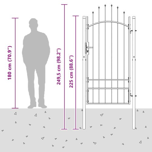 Градинска врата с заключване Сив 200 x 100 cm Стомана