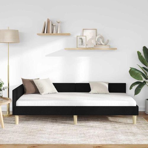 Ъглова рамка за легло с таблото Черно 80 x 200 cm текстил