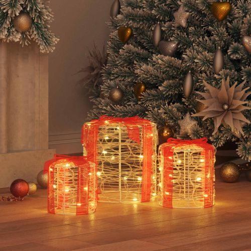 Декорация на подаръчна кутия 3 pcs Топло бяло 20 x 20 x 21 см