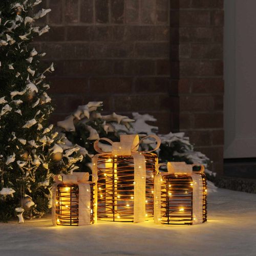 Декорация за Подаръчна Кутия 3 pcs Топло бяло Ратан