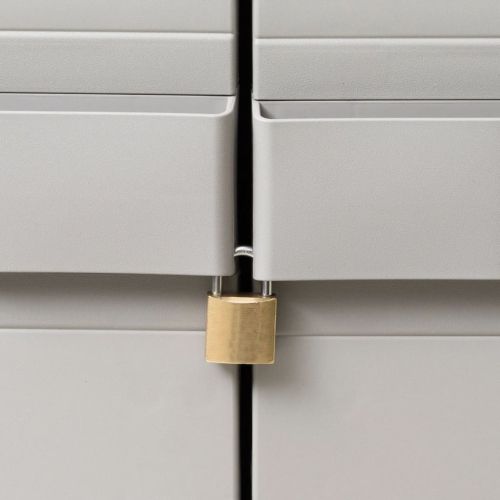 Градински шкаф за съхранение с 4 рафта, черно и сиво