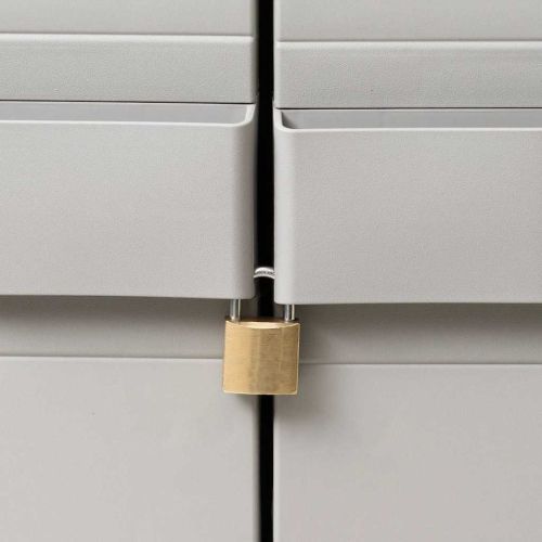 Градински шкаф за съхранение с 3 рафта, черно и сиво