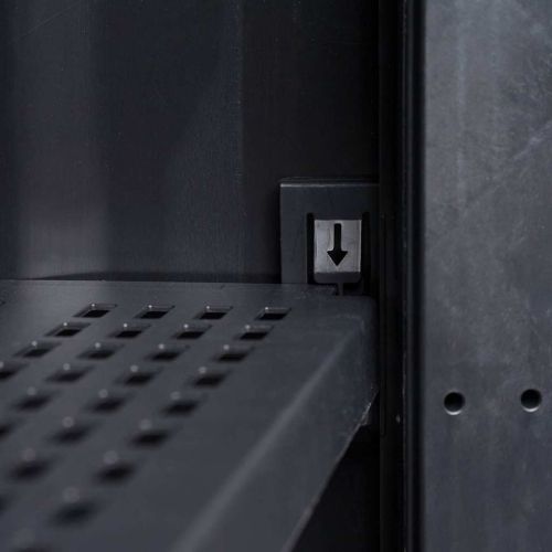 Градински шкаф за съхранение с 3 рафта, черно и сиво