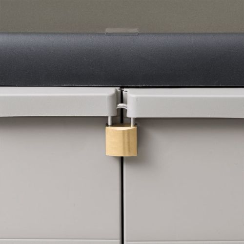 Градински шкаф за съхранение с 2 рафта, черно и сиво