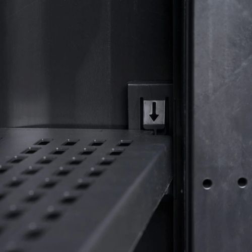 Градински шкаф за съхранение с 2 рафта, черно и сиво