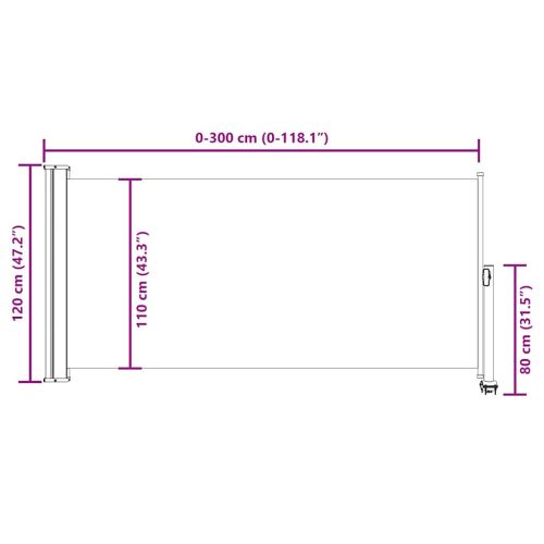 Прибираща се странична тента, 120х300 см, кремава