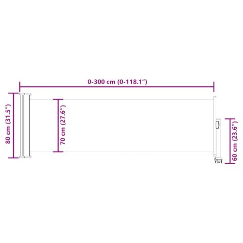 Прибираща се дворна странична тента, 80x300 см, кремава
