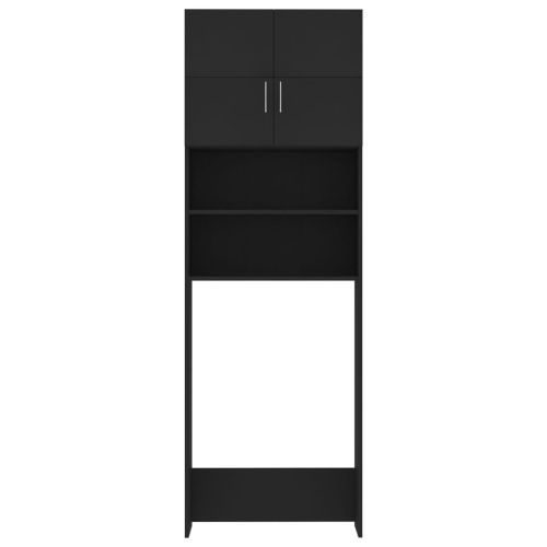 Шкаф за пералня, черен, 64x25,5x190 см, инженерно дърво