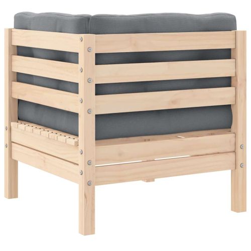 Градински ъглов диван със сиви възглавници, бор масив