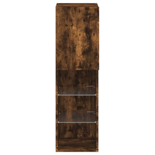 ТВ шкафове с LED осветление, 2 бр, опушен дъб, 30,5x30x102 см