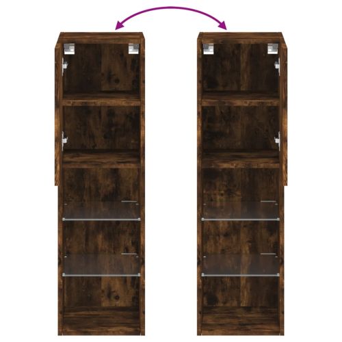 ТВ шкафове с LED осветление, 2 бр, опушен дъб, 30,5x30x102 см