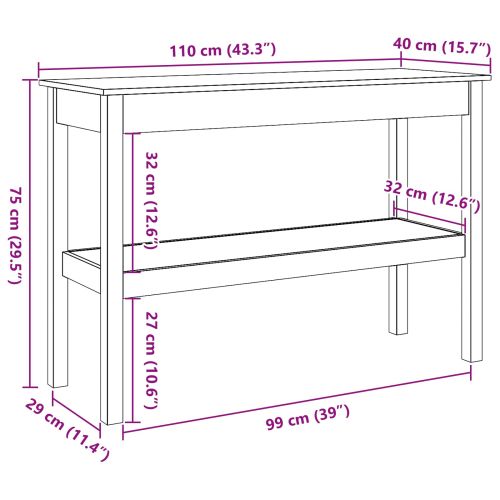 Конзолна маса Восъчнокафяв 110 x 40 x 75 cm Борово дърво масив