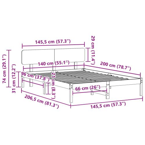 Рамка за легло с таблото Бяло 140 x 200 cm Солидно борово дърво