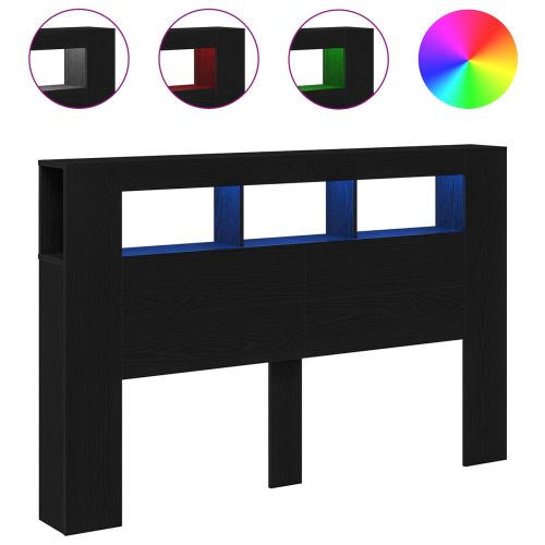 LED глава Черен дъб 160 x 18.5 x 103.5 см Инженерно дърво