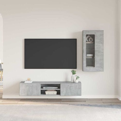 Комплект ТВ шкаф с чекмедже Циментено сиво Инженерно дърво
