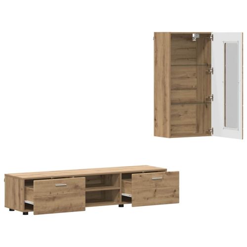 Комплект ТВ шкаф с чекмедже с рафт с врата Дъб Инженерно дърво