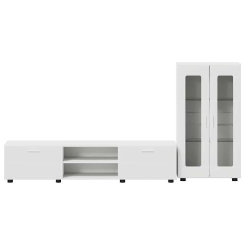 Комплект ТВ шкаф с чекмедже с рафт с врата Бяло Инженерно дърво