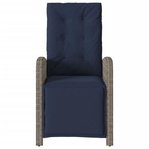 Накланящ се градински стол с опора за крака, сив, полиратан