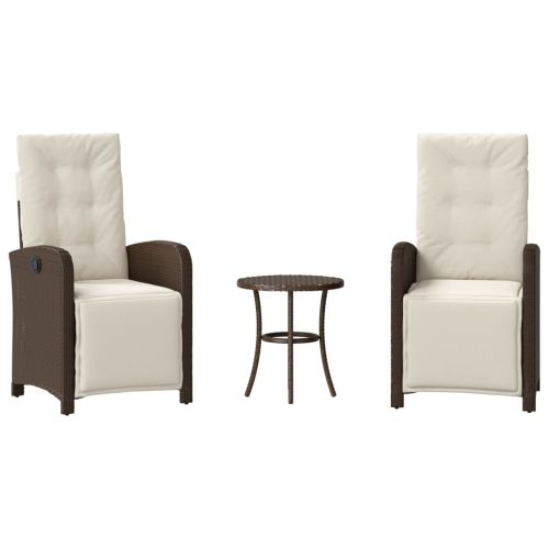 Бистро комплект с възглавници 3 части кафяв полиратан