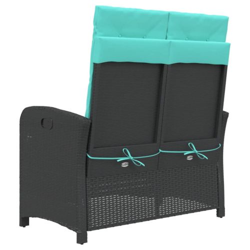 Накланяща се градинска пейка с възглавници черен полиратан