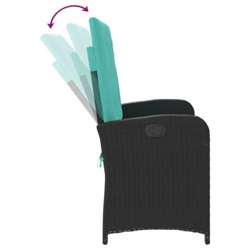 Накланяща се градинска пейка с възглавници черен полиратан