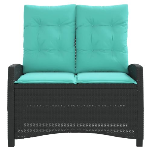 Накланяща се градинска пейка с възглавници черен полиратан