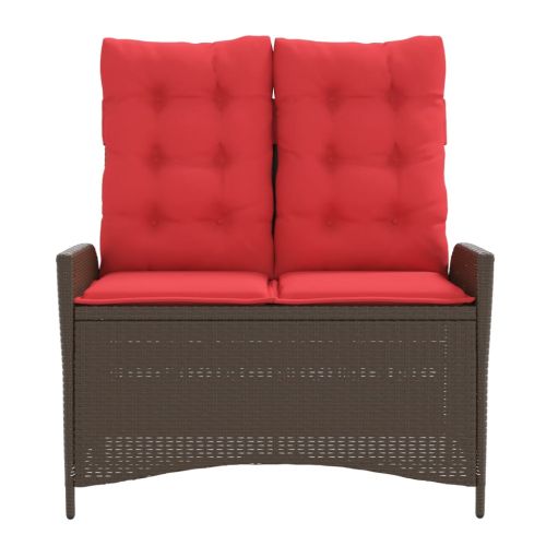 Накланяща се градинска пейка с възглавници кафяв полиратан