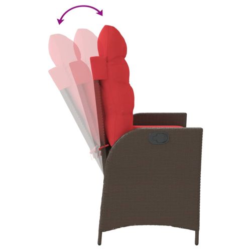 Накланяща се градинска пейка с възглавници кафяв полиратан