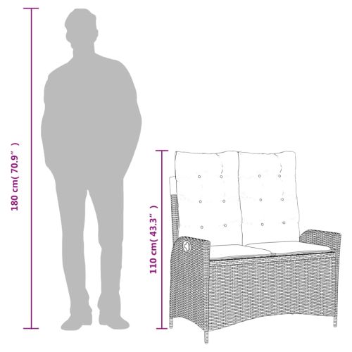 Накланяща се градинска пейка с възглавници кафяв полиратан