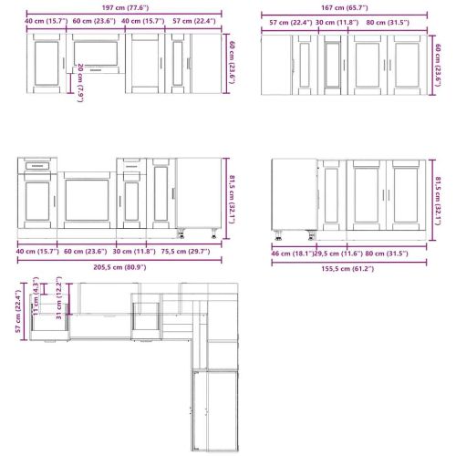 Комплект кухненски шкафове от 11 части Porto, инженерно дърво