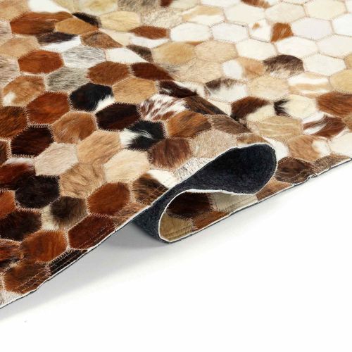 Кожен килим с патчове от крава Кафяво 170 x 120 см Кожа