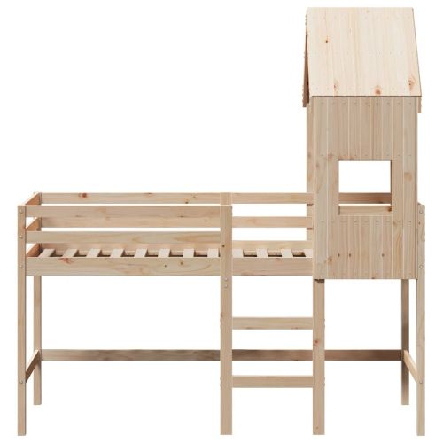 Таванско легло със стълба и покрив, 90x190 см, бор масив