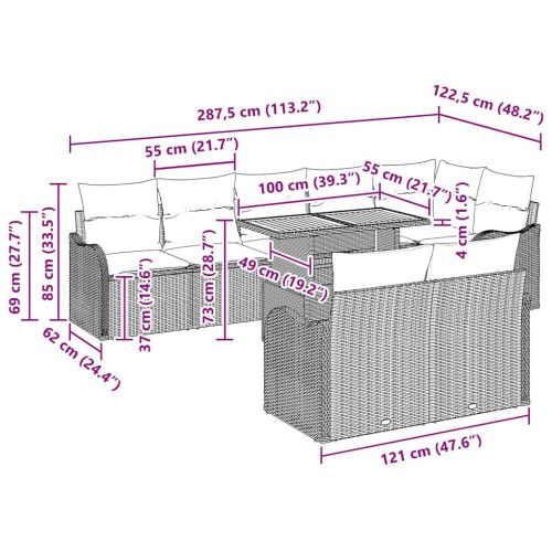 Градински Софа Комплект със съхранение 9 pcs Сив Полиратан