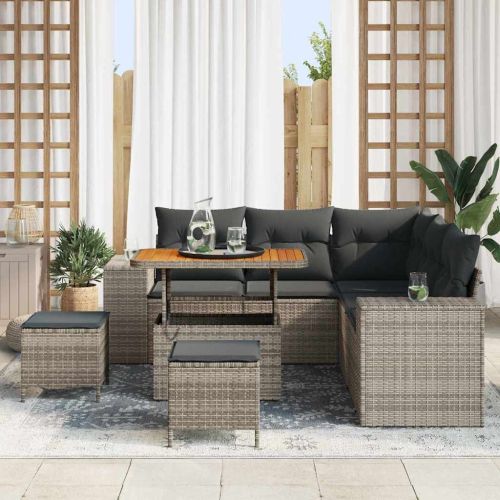 Градински Софа Комплект с възглавница със съхранение 8 pcs Сив