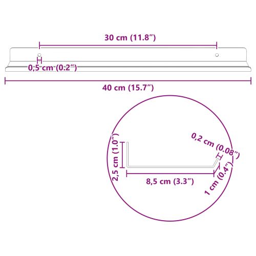 Стенен рафт с рафт със съхранение 2 pcs Черно 40 x 8,5 x 2,5 см