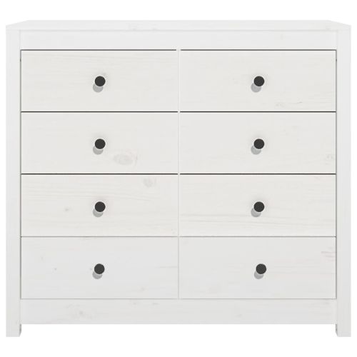 Страничен шкаф бял 100x40x90 см борово дърво масив