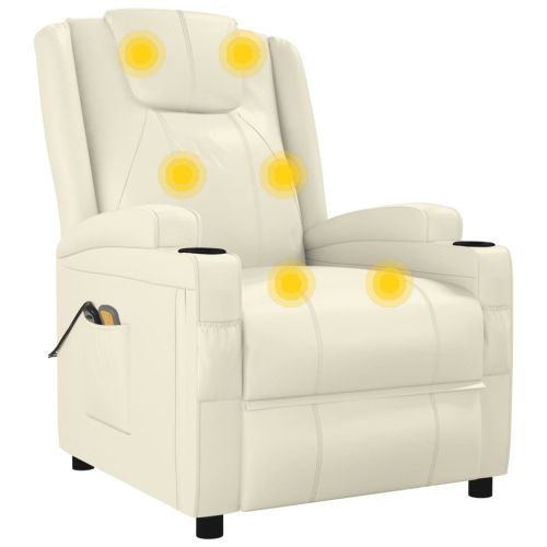 Изправящ масажен стол, кремавобял, изкуствена кожа